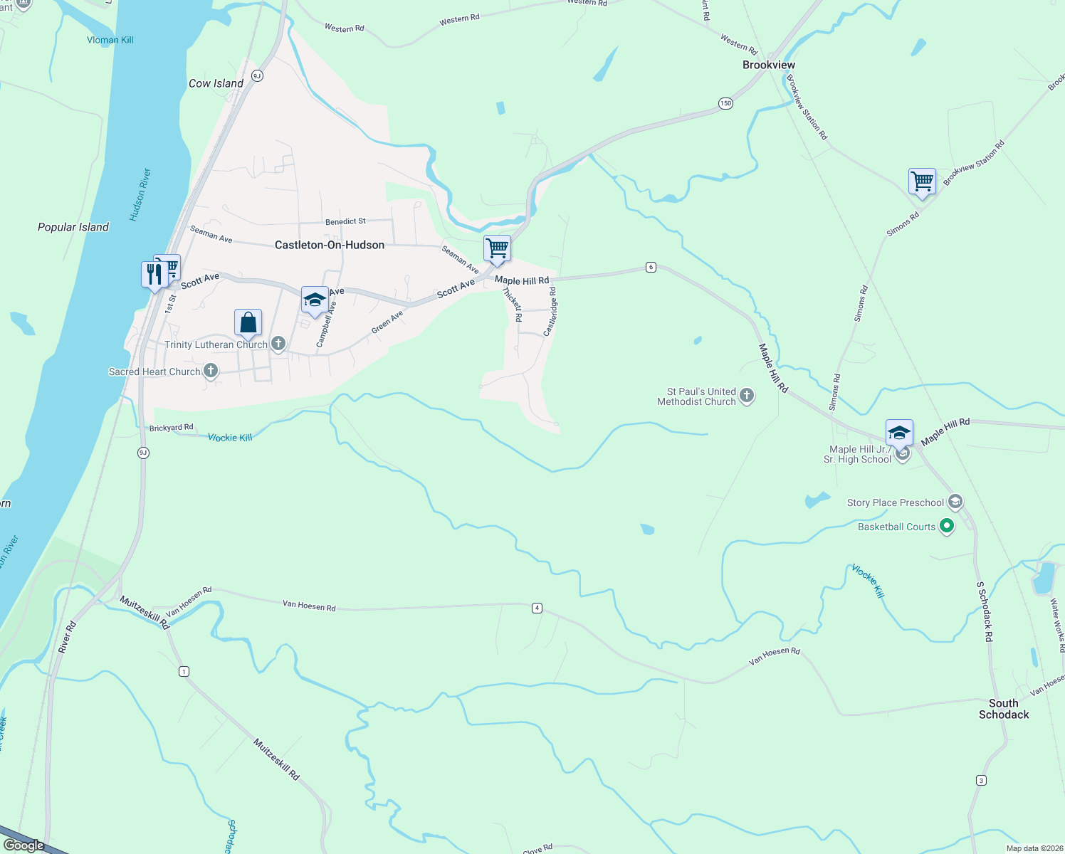 map of restaurants, bars, coffee shops, grocery stores, and more near 929 Ridgeview Circle in Castleton-on-Hudson