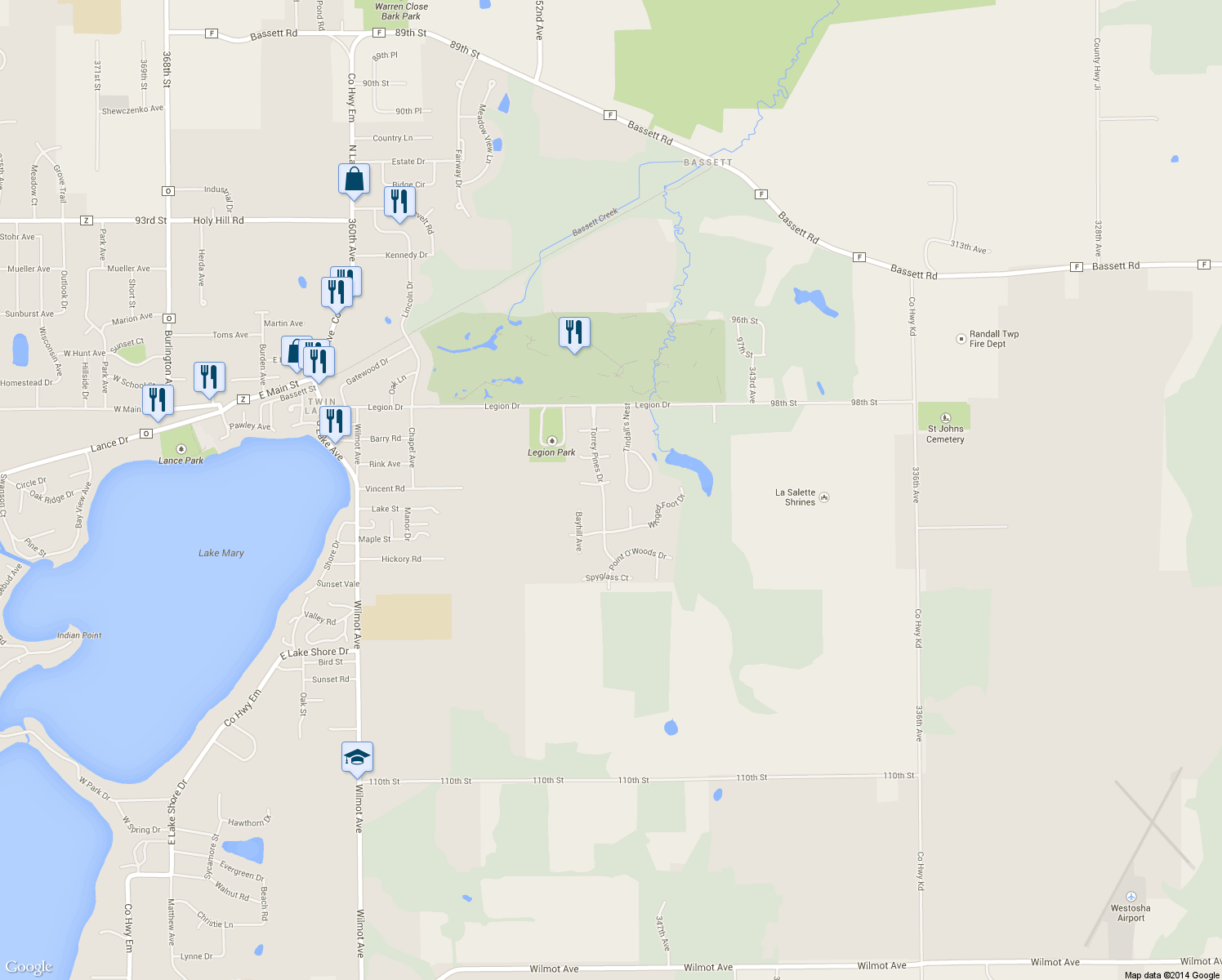 map of restaurants, bars, coffee shops, grocery stores, and more near 604 Torrey Pines Drive in Twin Lakes