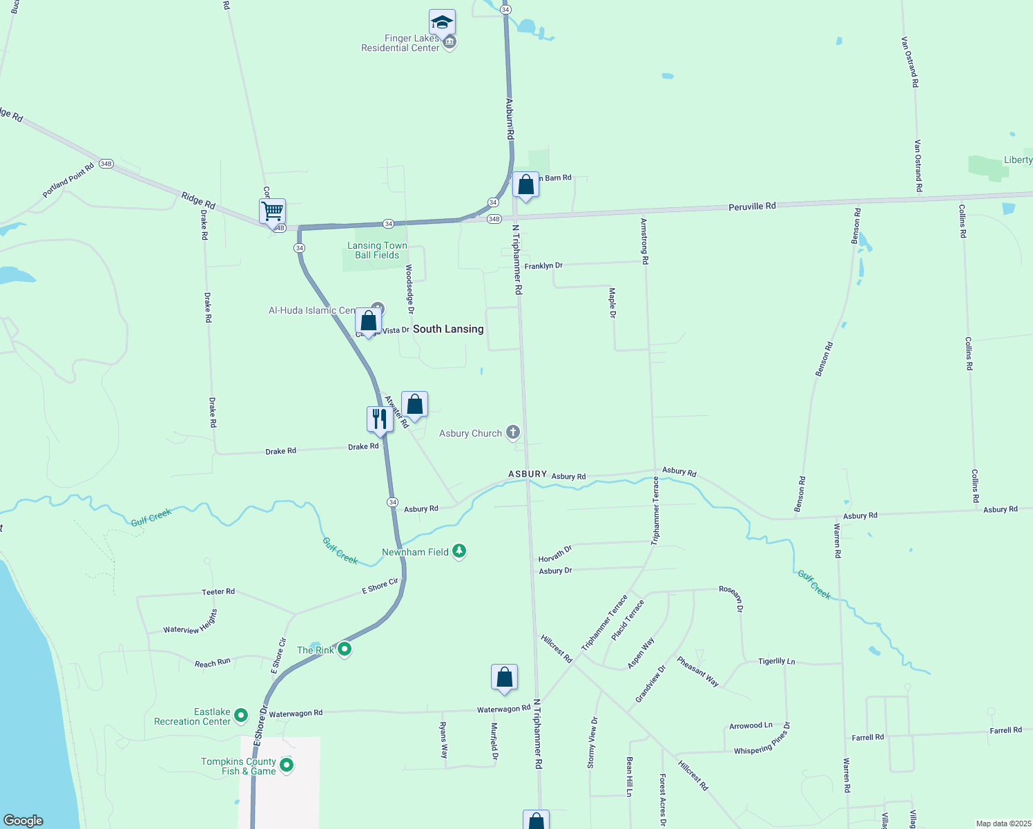 map of restaurants, bars, coffee shops, grocery stores, and more near 2990 N Triphammer Rd in Lansing