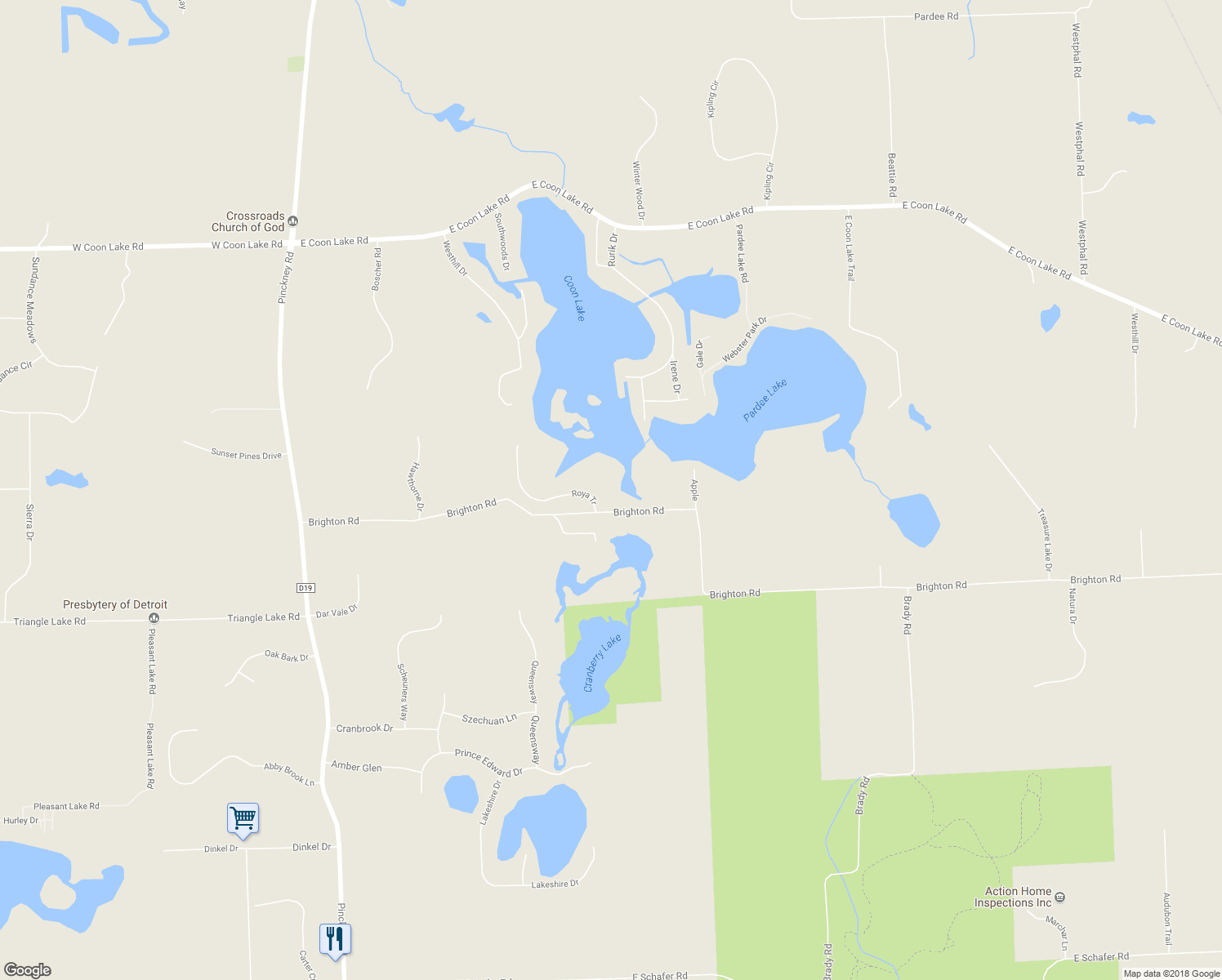 map of restaurants, bars, coffee shops, grocery stores, and more near 4681 Roya Tr in Howell