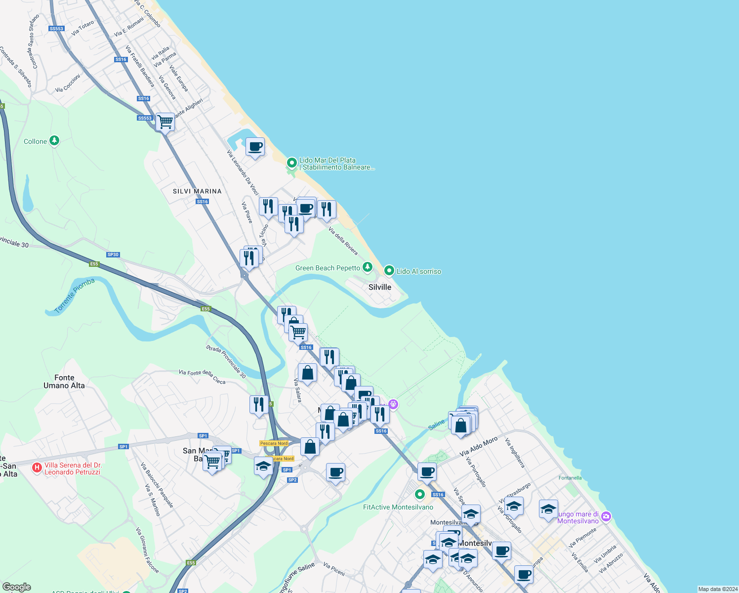 map of restaurants, bars, coffee shops, grocery stores, and more near 12 Via Figlie della Sapienza in Silville