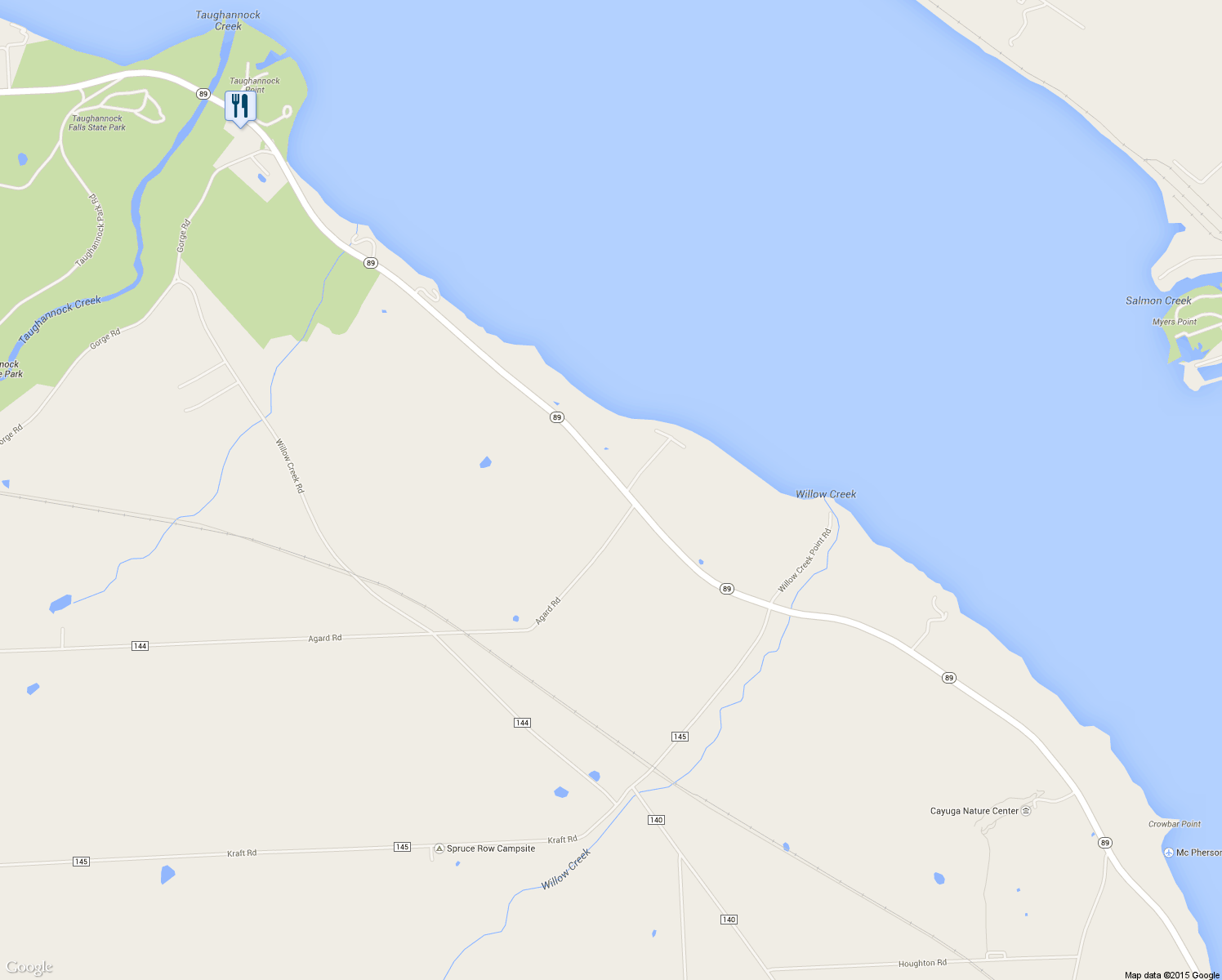 map of restaurants, bars, coffee shops, grocery stores, and more near 1578 Taughannock Boulevard in Trumansburg