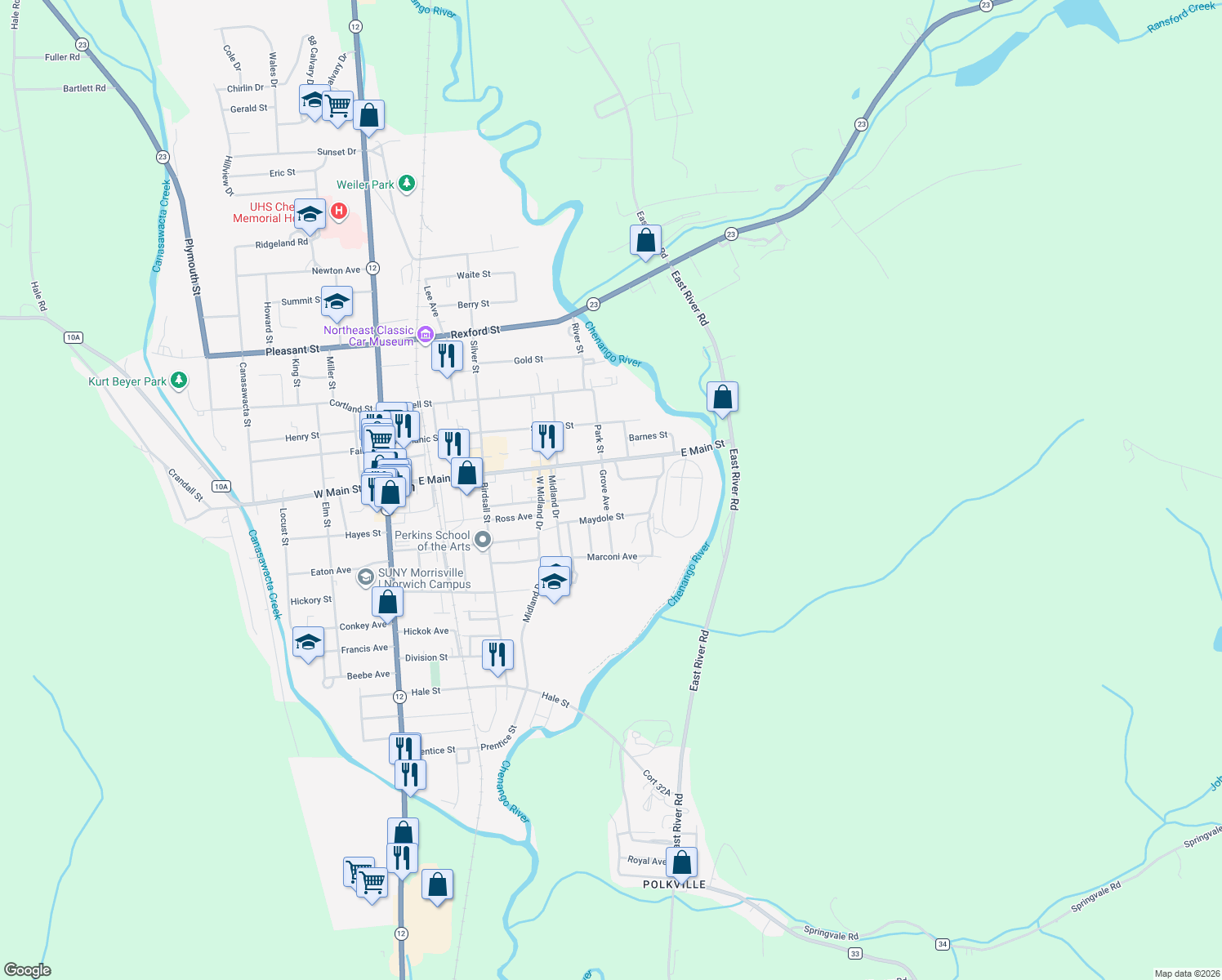 map of restaurants, bars, coffee shops, grocery stores, and more near 15 Grove Ave in Norwich