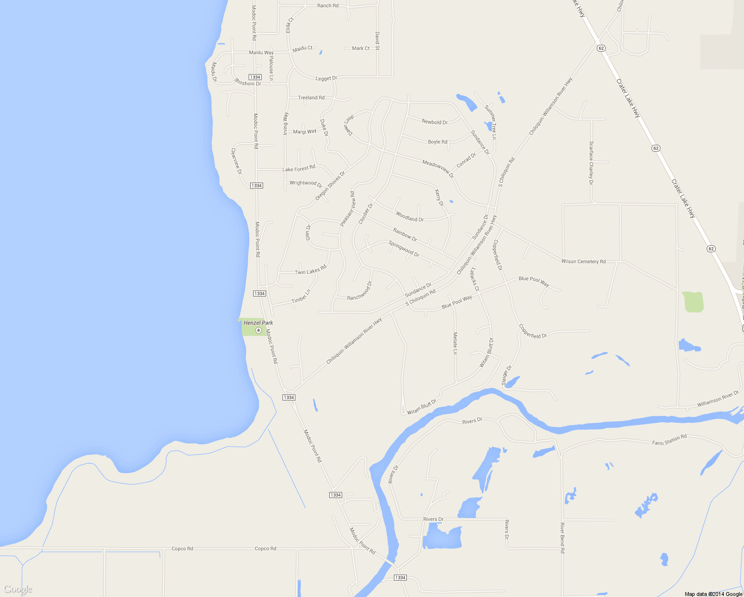 map of restaurants, bars, coffee shops, grocery stores, and more near 33931 Ranchwood Drive in Chiloquin