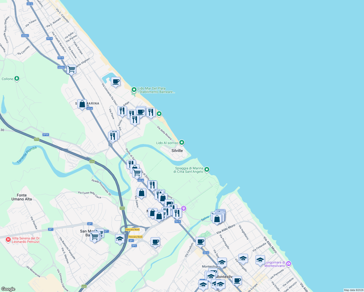 map of restaurants, bars, coffee shops, grocery stores, and more near 24 Via della Riviera in Silville