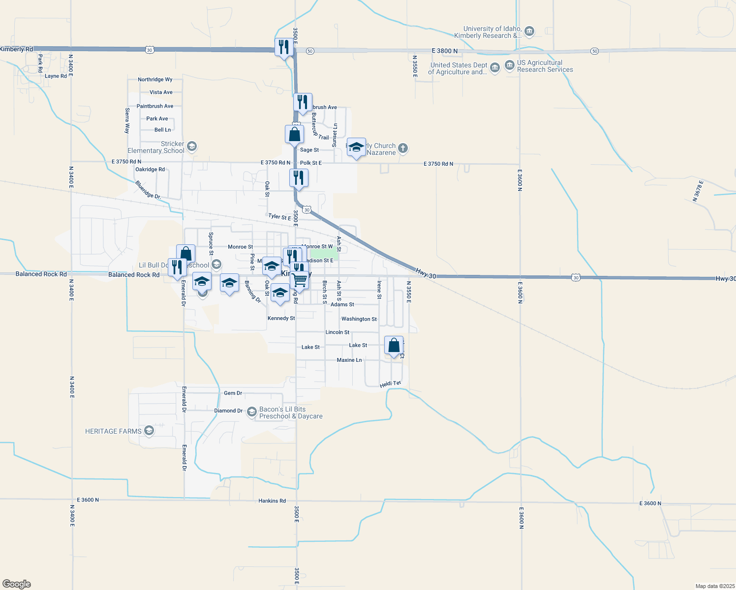 map of restaurants, bars, coffee shops, grocery stores, and more near 603 Jefferson Street in Kimberly