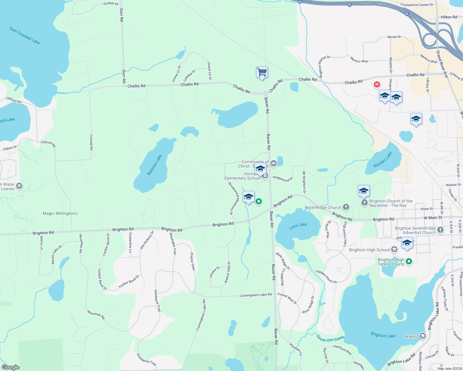 map of restaurants, bars, coffee shops, grocery stores, and more near 4727 Brookwood Meadows Drive in Brighton