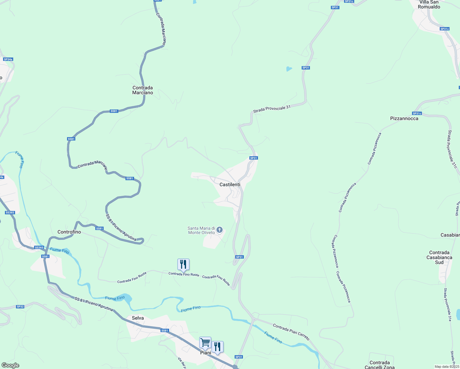 map of restaurants, bars, coffee shops, grocery stores, and more near Strada Provinciale 31 in Castilenti