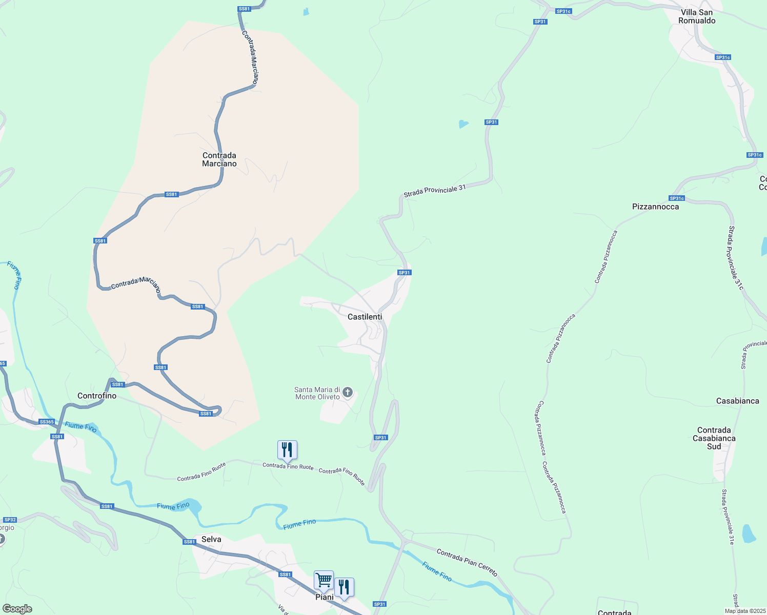 map of restaurants, bars, coffee shops, grocery stores, and more near Strada Provinciale 31 in Castilenti