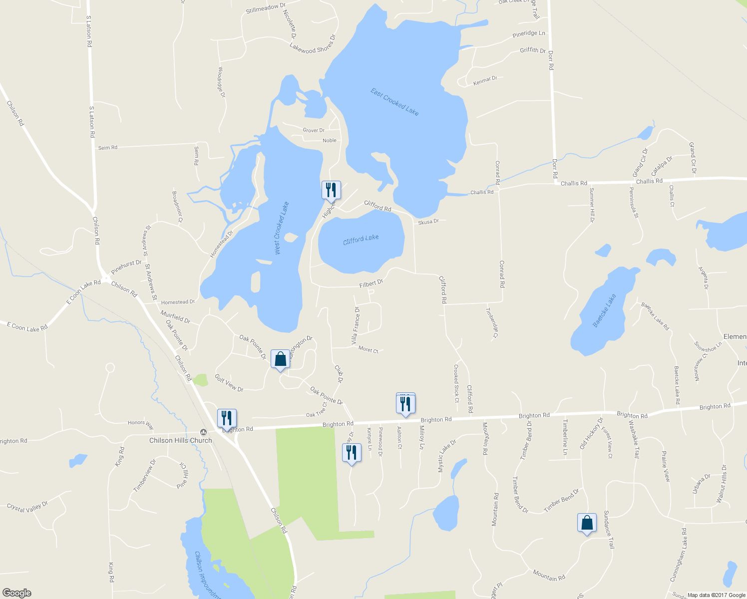 map of restaurants, bars, coffee shops, grocery stores, and more near 4499 Quebec Lane in Brighton