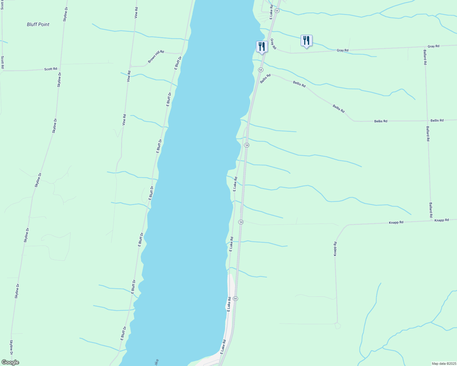 map of restaurants, bars, coffee shops, grocery stores, and more near 913 E Lake Rd in Dundee