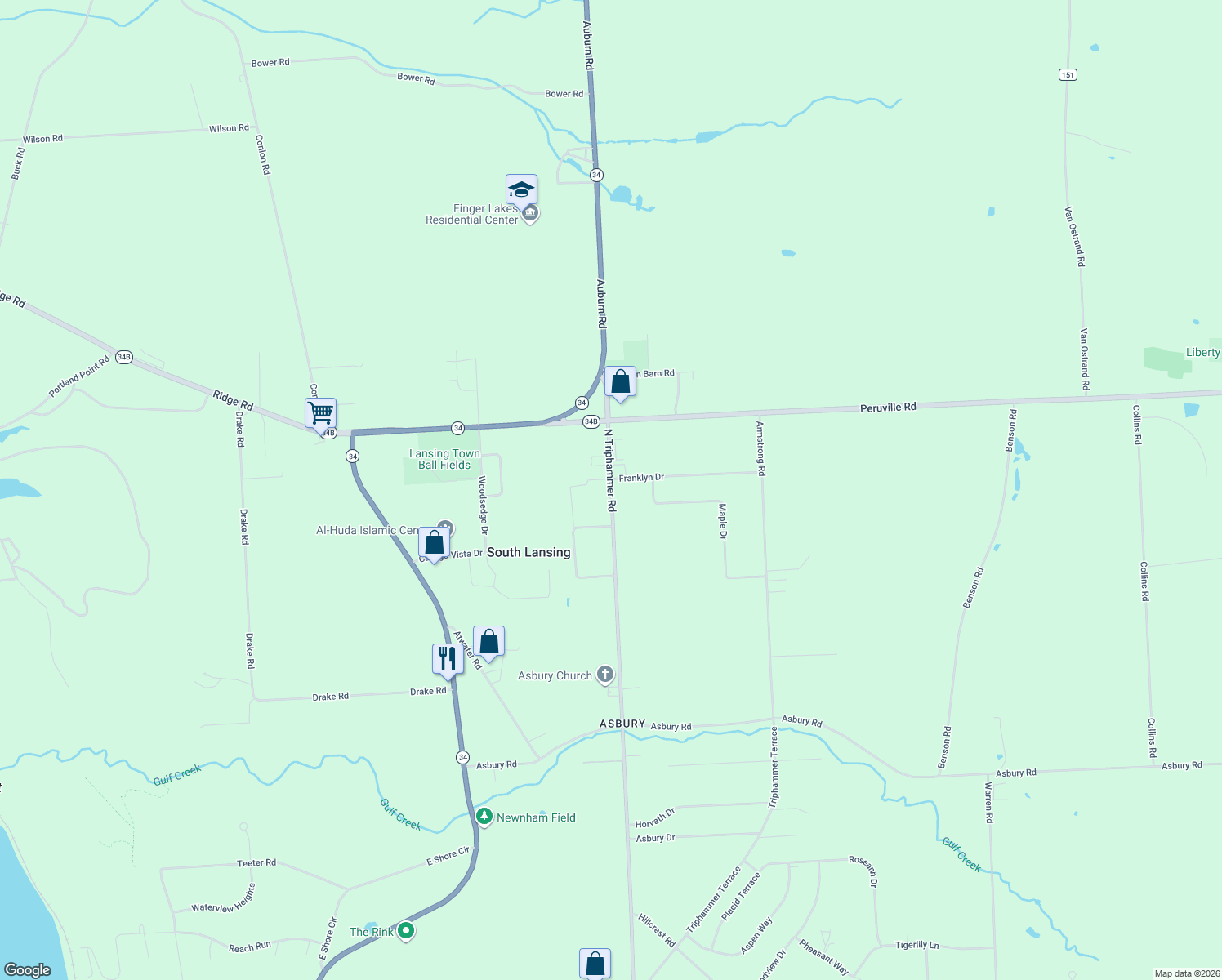 map of restaurants, bars, coffee shops, grocery stores, and more near 3038 N Triphammer Rd in Lansing