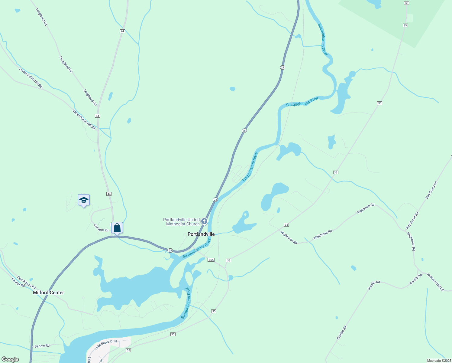 map of restaurants, bars, coffee shops, grocery stores, and more near 2952 New York 28 in Portlandville