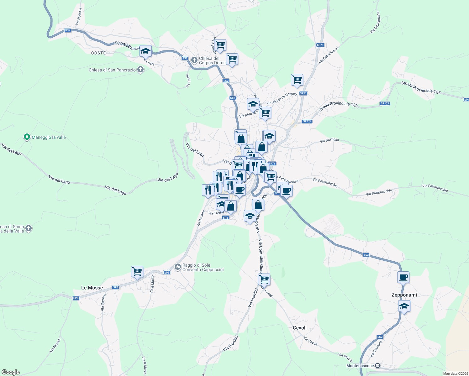 map of restaurants, bars, coffee shops, grocery stores, and more near 37 Corso Camillo Benso Conte di Cavour in Montefiascone