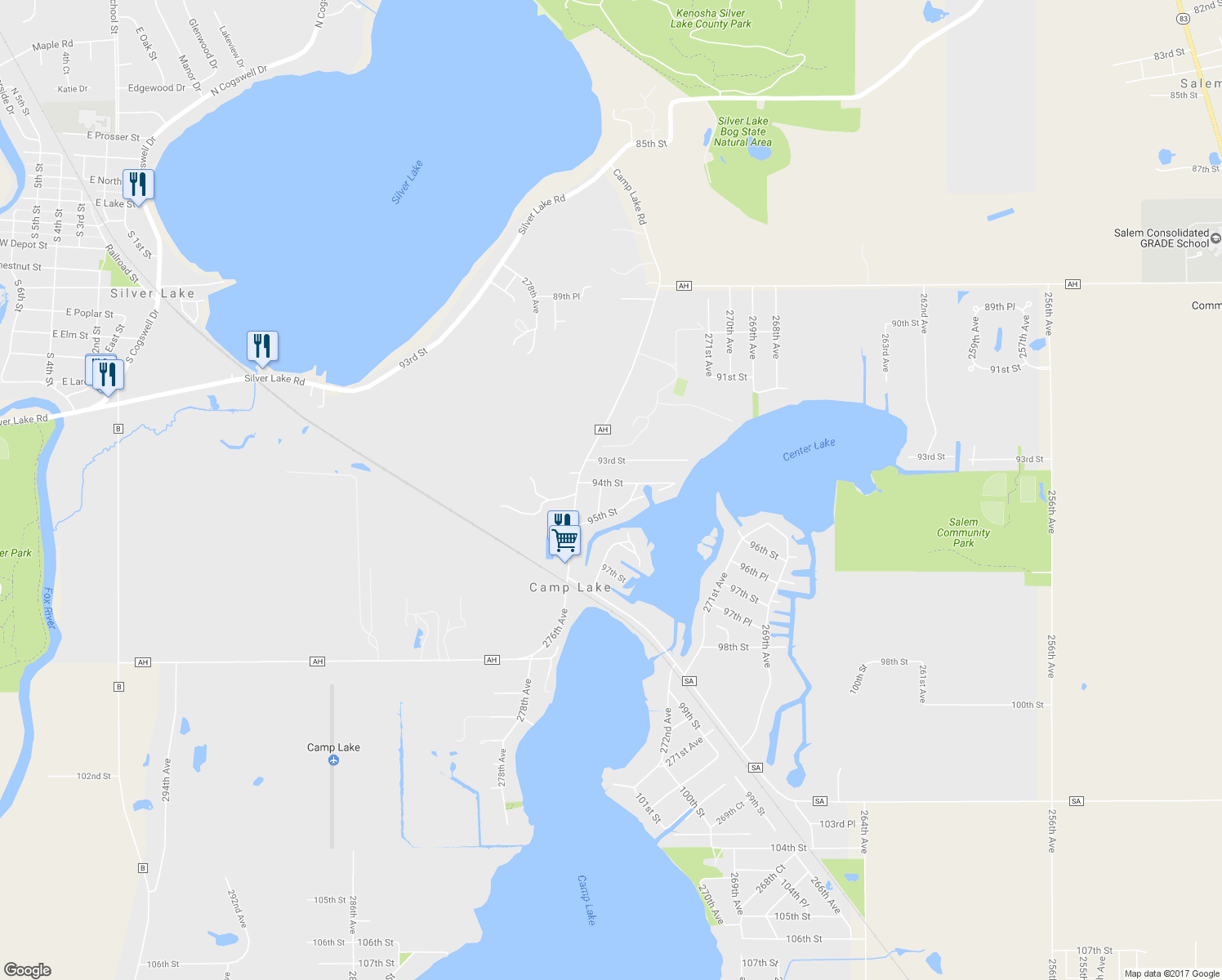 map of restaurants, bars, coffee shops, grocery stores, and more near 27541 94th Street in Salem