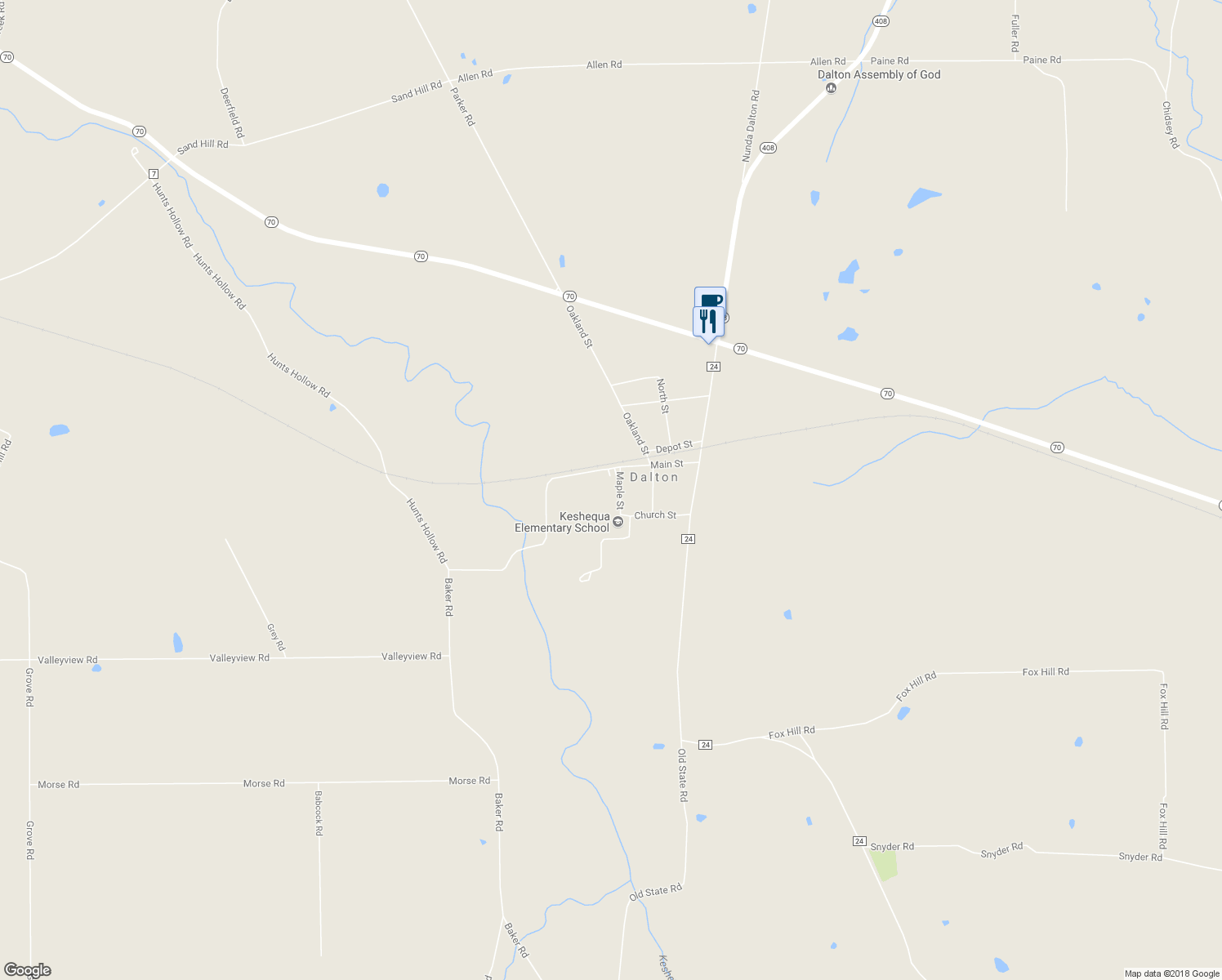map of restaurants, bars, coffee shops, grocery stores, and more near 10054 Maple St in Dalton