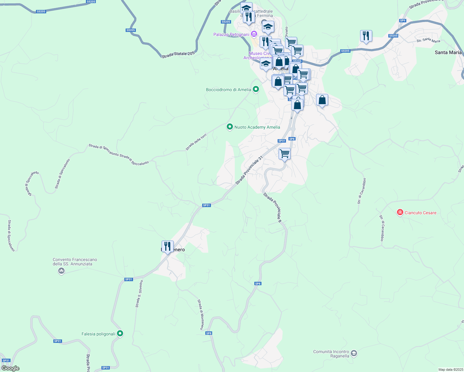 map of restaurants, bars, coffee shops, grocery stores, and more near 60 SP31 in Provincia di Terni