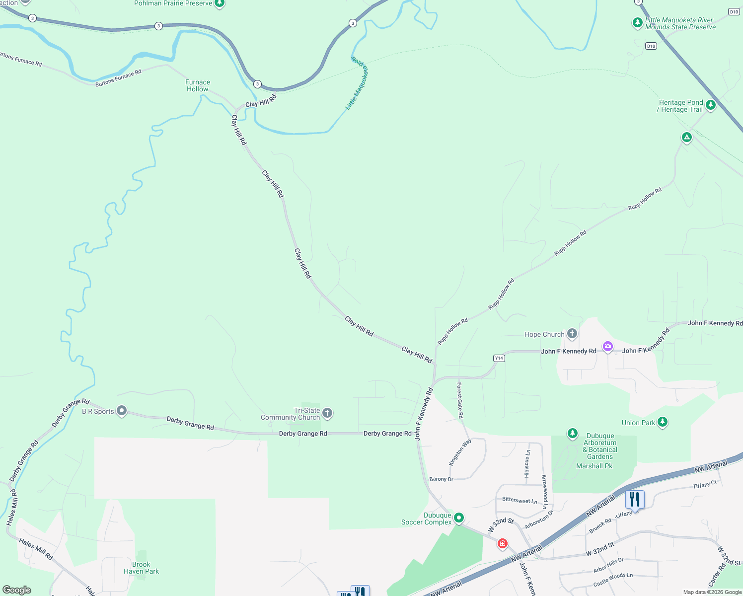 map of restaurants, bars, coffee shops, grocery stores, and more near 12814 Sterling Oaks Court in Dubuque