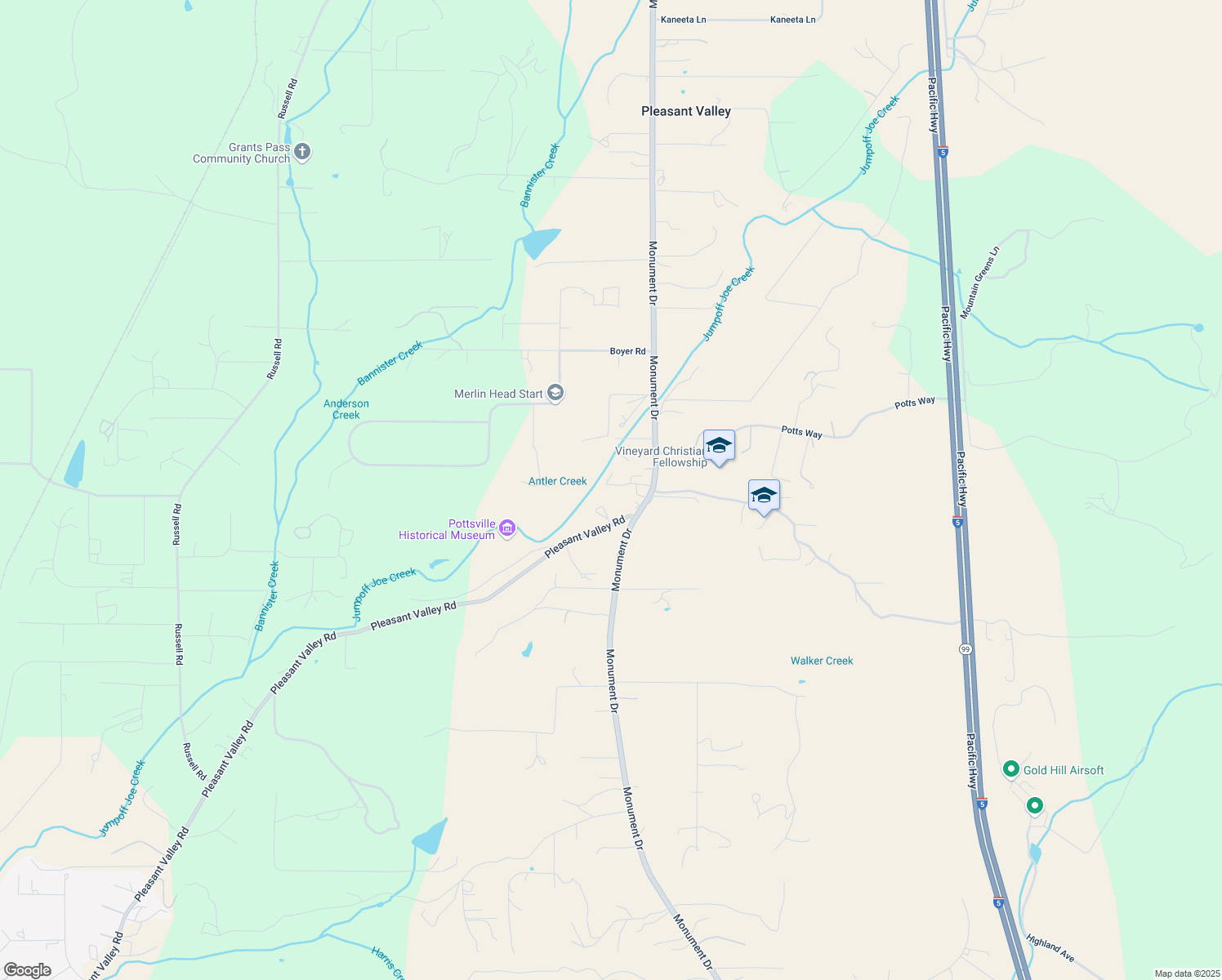 map of restaurants, bars, coffee shops, grocery stores, and more near 8450 Monument Dr in Grants Pass