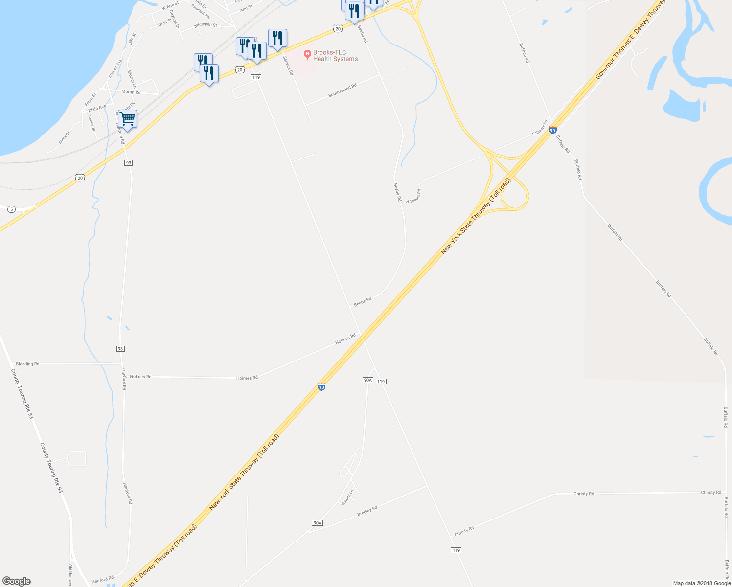 map of restaurants, bars, coffee shops, grocery stores, and more near 12377 Beebe Road in Silver Creek