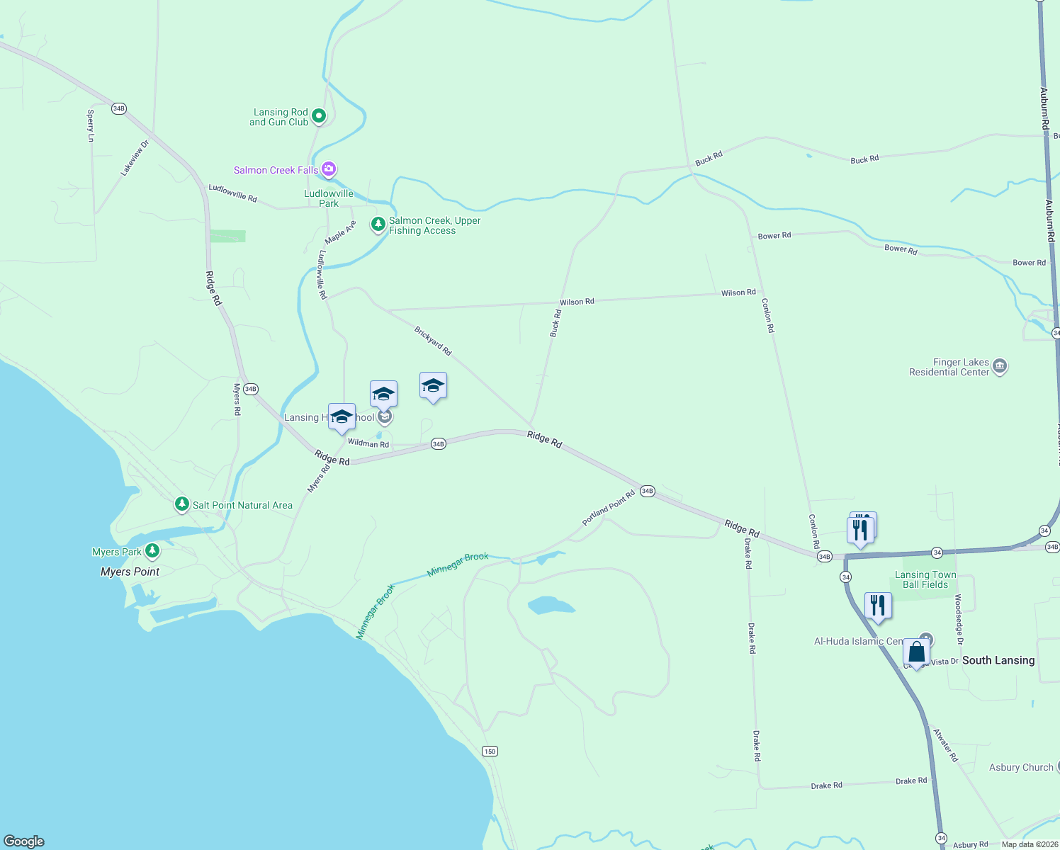 map of restaurants, bars, coffee shops, grocery stores, and more near 1 County Road 159 in Lansing