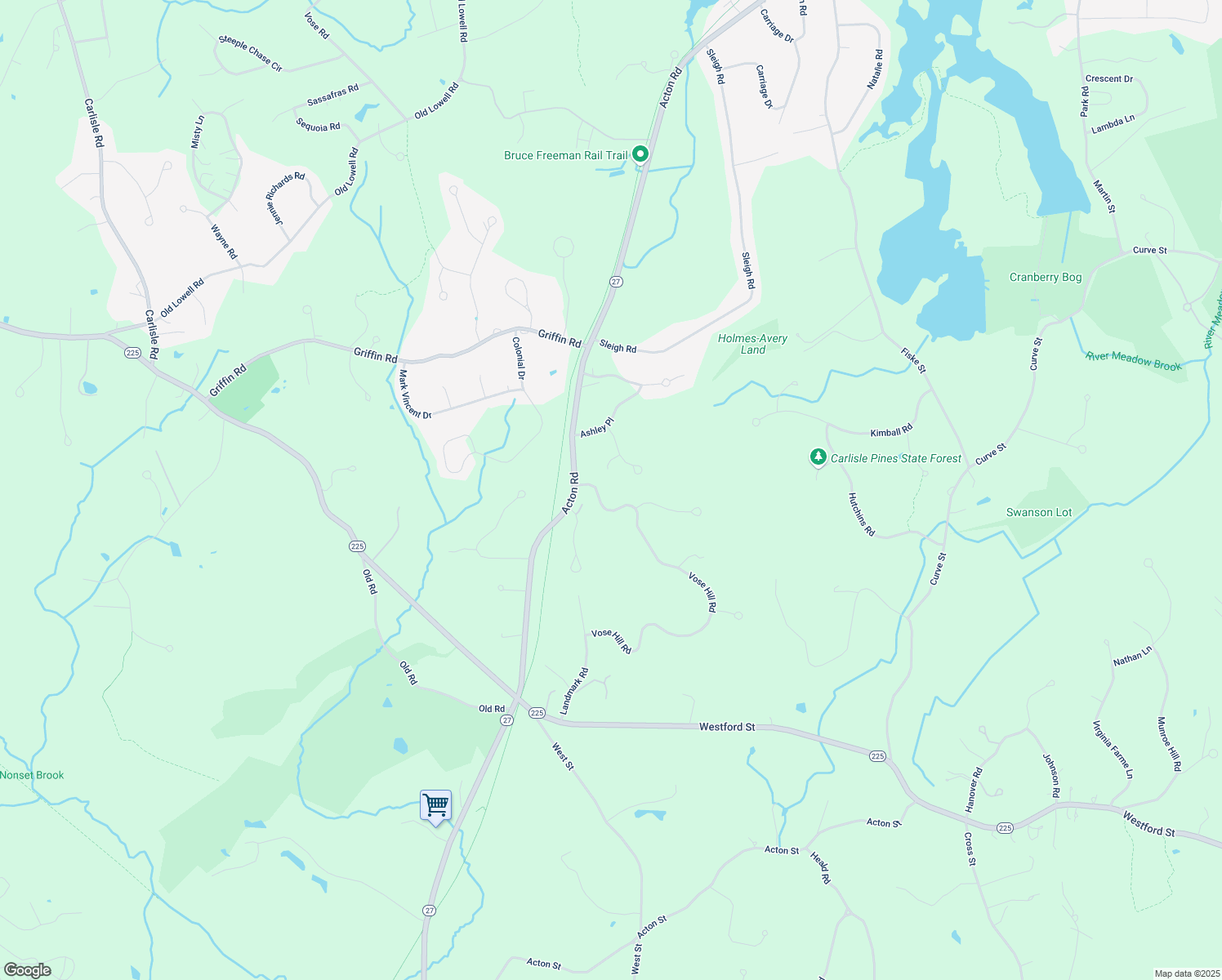 map of restaurants, bars, coffee shops, grocery stores, and more near 2 Vose Hill Road in Westford