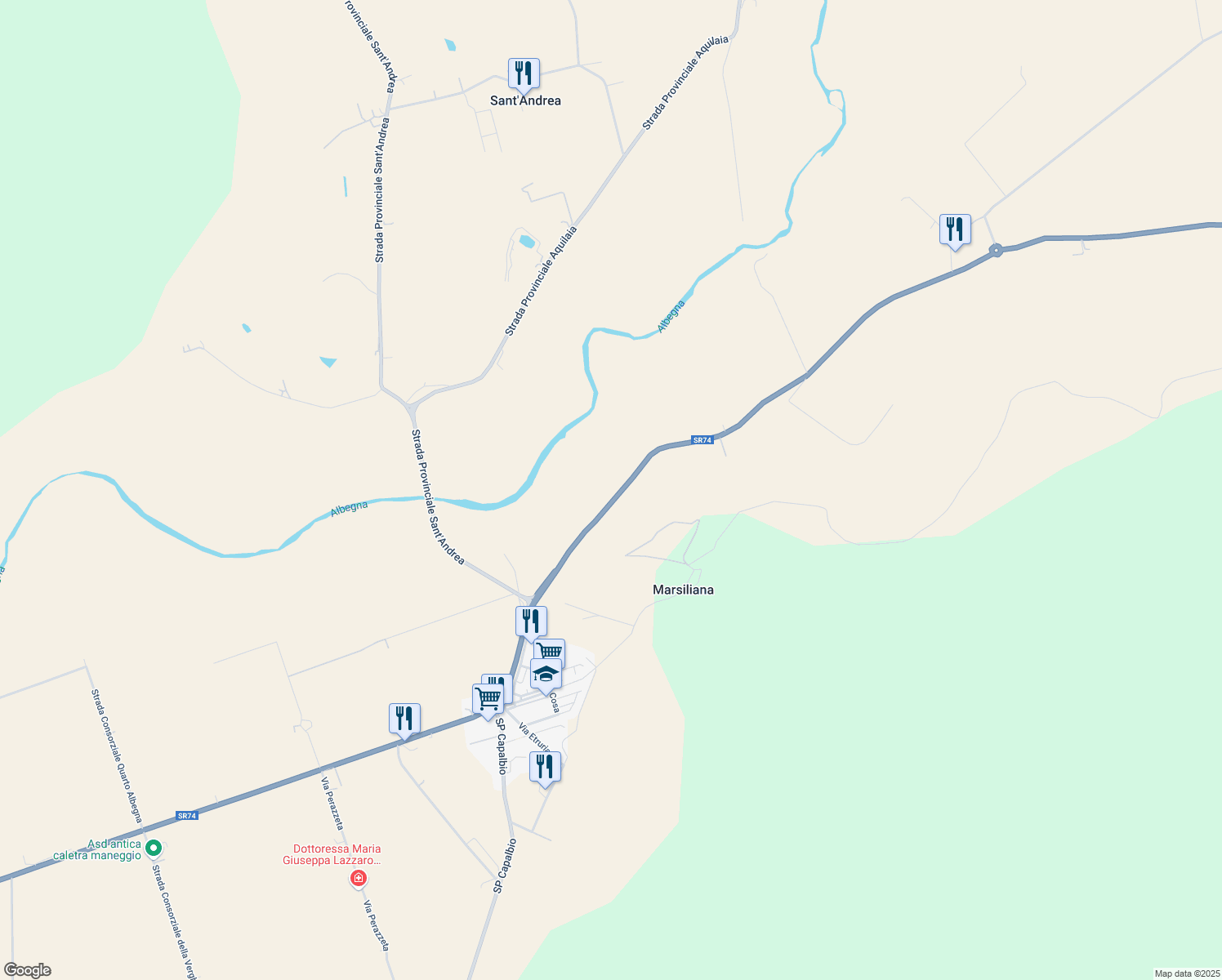 map of restaurants, bars, coffee shops, grocery stores, and more near in Marsiliana