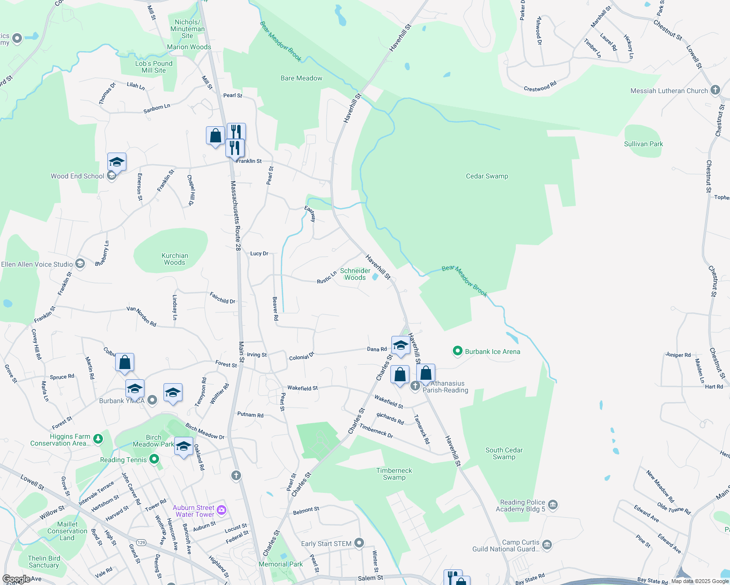map of restaurants, bars, coffee shops, grocery stores, and more near 56 Grey Coach Lane in Reading