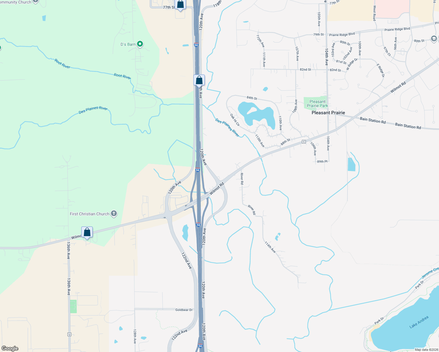 map of restaurants, bars, coffee shops, grocery stores, and more near 11700 Wilmot Road in Pleasant Prairie
