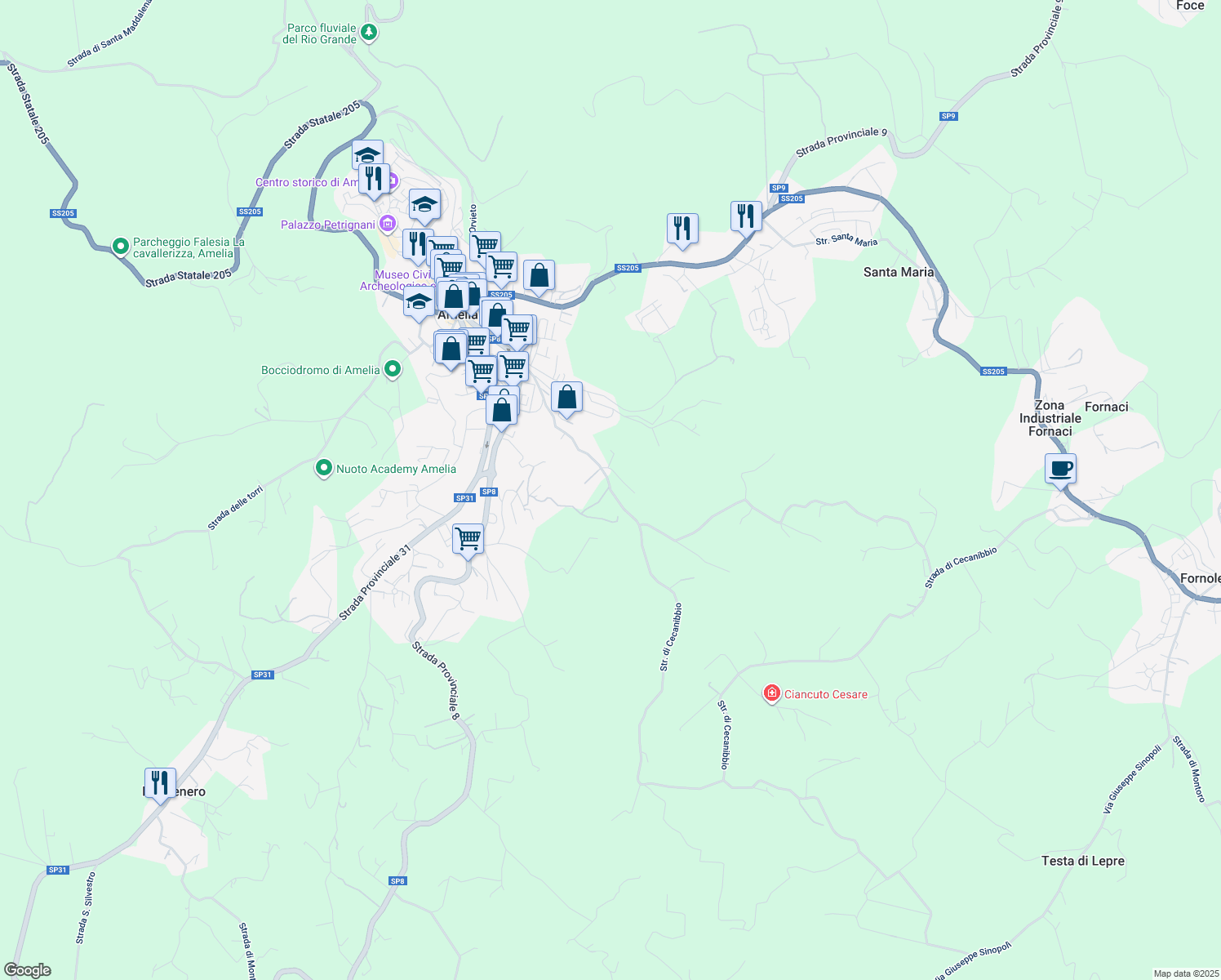 map of restaurants, bars, coffee shops, grocery stores, and more near 54 Strada di Cecanibbio in Provincia di Terni