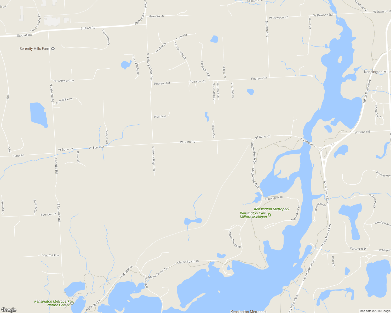 map of restaurants, bars, coffee shops, grocery stores, and more near 2875 West Buno Road in Milford Charter Township