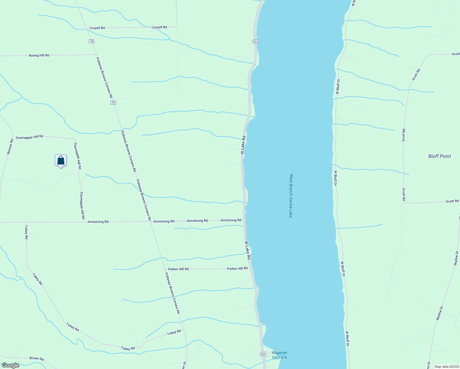 map of restaurants, bars, coffee shops, grocery stores, and more near 15620 Mountain Rise Drive in Pulteney