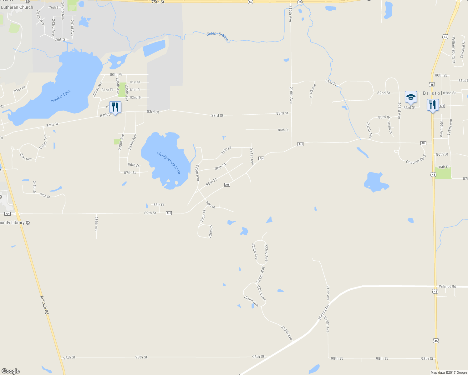 map of restaurants, bars, coffee shops, grocery stores, and more near 22301 Salem Road in Salem