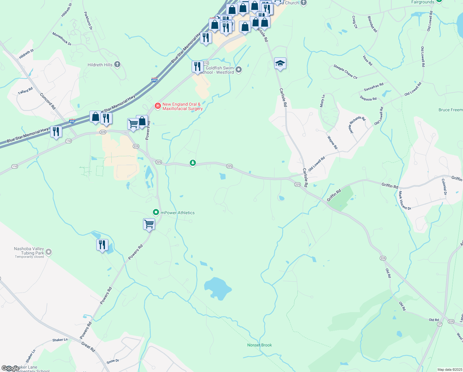 map of restaurants, bars, coffee shops, grocery stores, and more near 7 Preservation Way in Westford