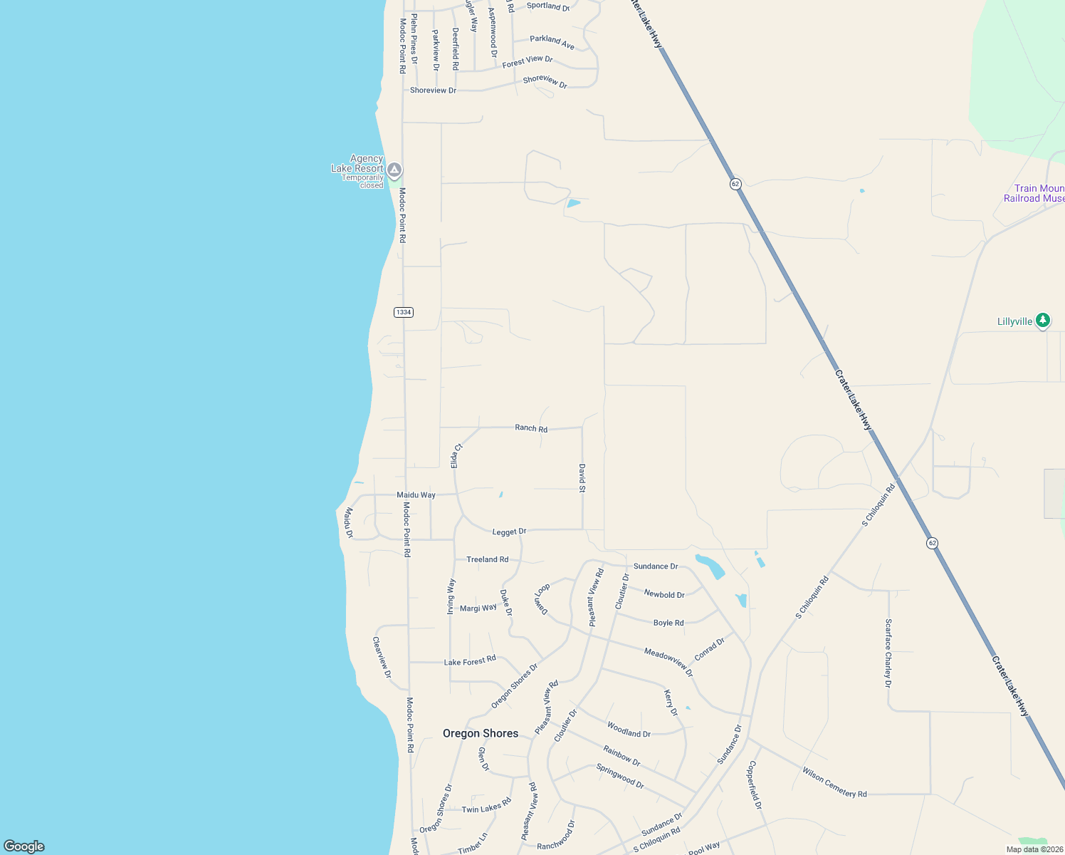 map of restaurants, bars, coffee shops, grocery stores, and more near 2938 Ranch Road in Chiloquin