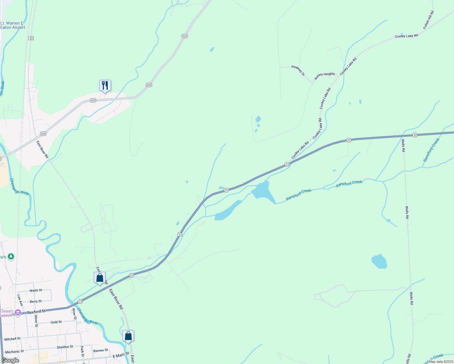 map of restaurants, bars, coffee shops, grocery stores, and more near 522 RR 23E in Norwich