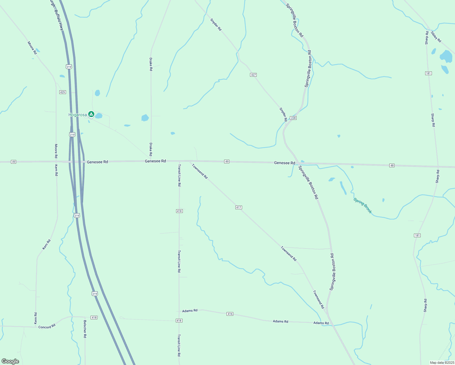 map of restaurants, bars, coffee shops, grocery stores, and more near 12125 Townsend Road in Springville