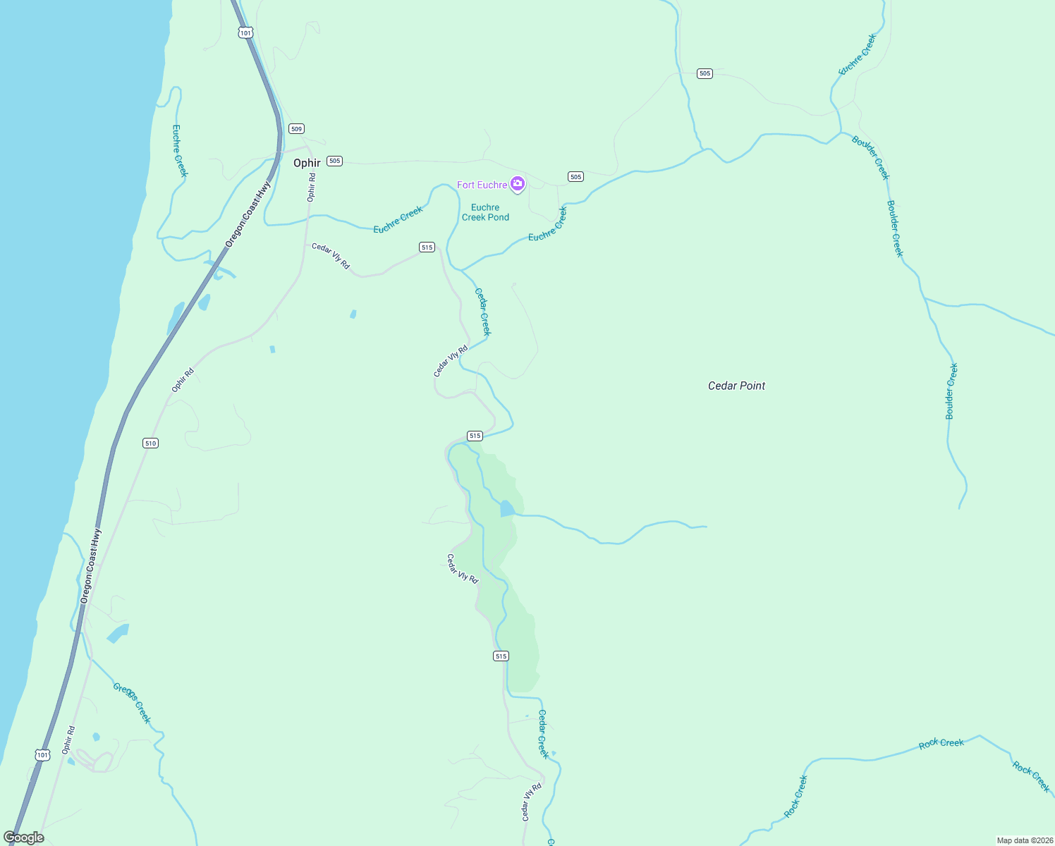 map of restaurants, bars, coffee shops, grocery stores, and more near 34669 Cedar Valley Road in Gold Beach
