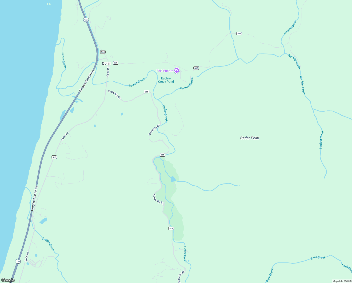 map of restaurants, bars, coffee shops, grocery stores, and more near 34669 Cedar Valley Road in Gold Beach