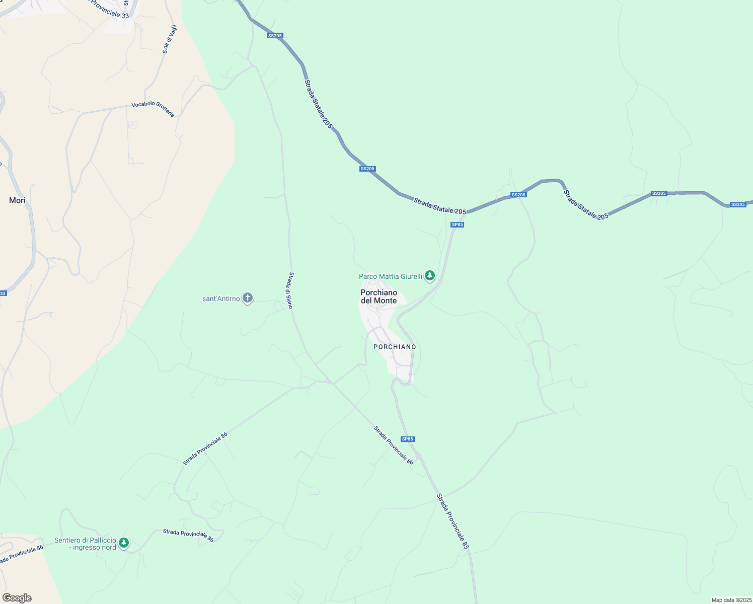 map of restaurants, bars, coffee shops, grocery stores, and more near in Porchiano del Monte