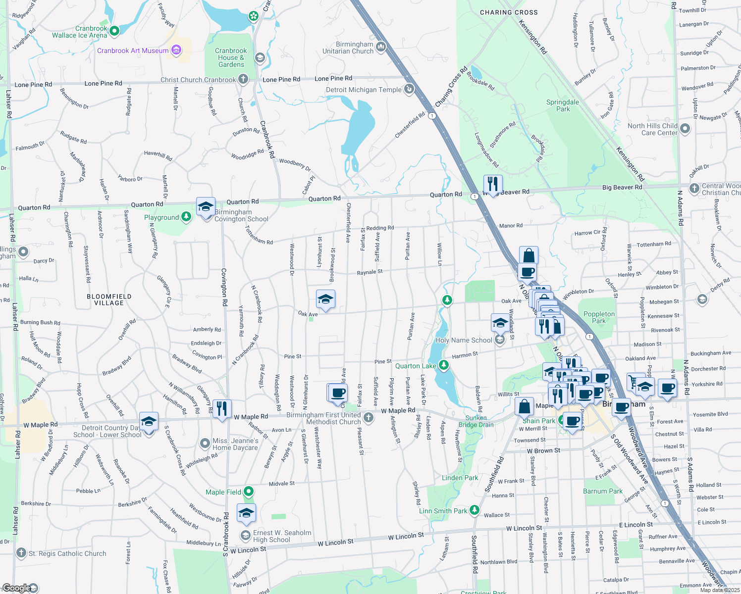 map of restaurants, bars, coffee shops, grocery stores, and more near 990 Fairfax Street in Birmingham