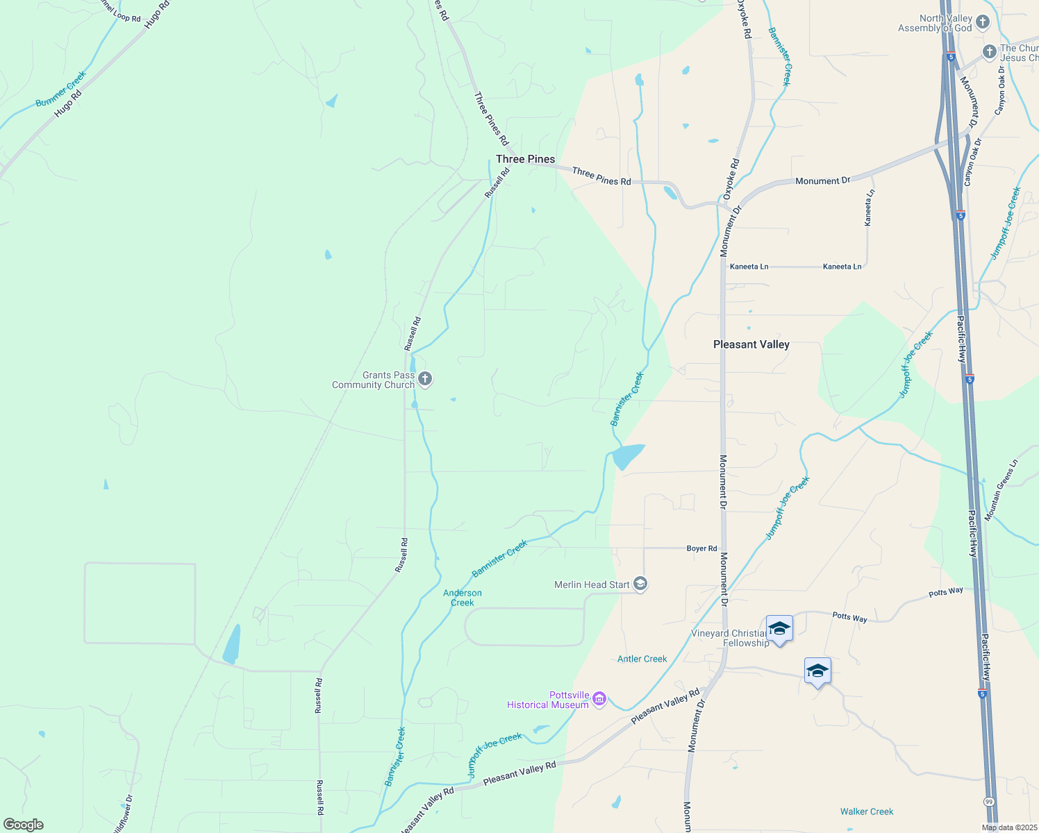 map of restaurants, bars, coffee shops, grocery stores, and more near 625 Mountain Paradise Road in Grants Pass