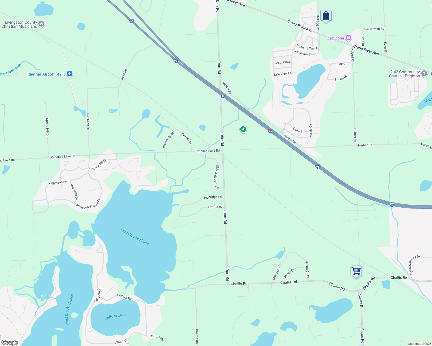map of restaurants, bars, coffee shops, grocery stores, and more near 3170 Old Carriage Trail in Brighton