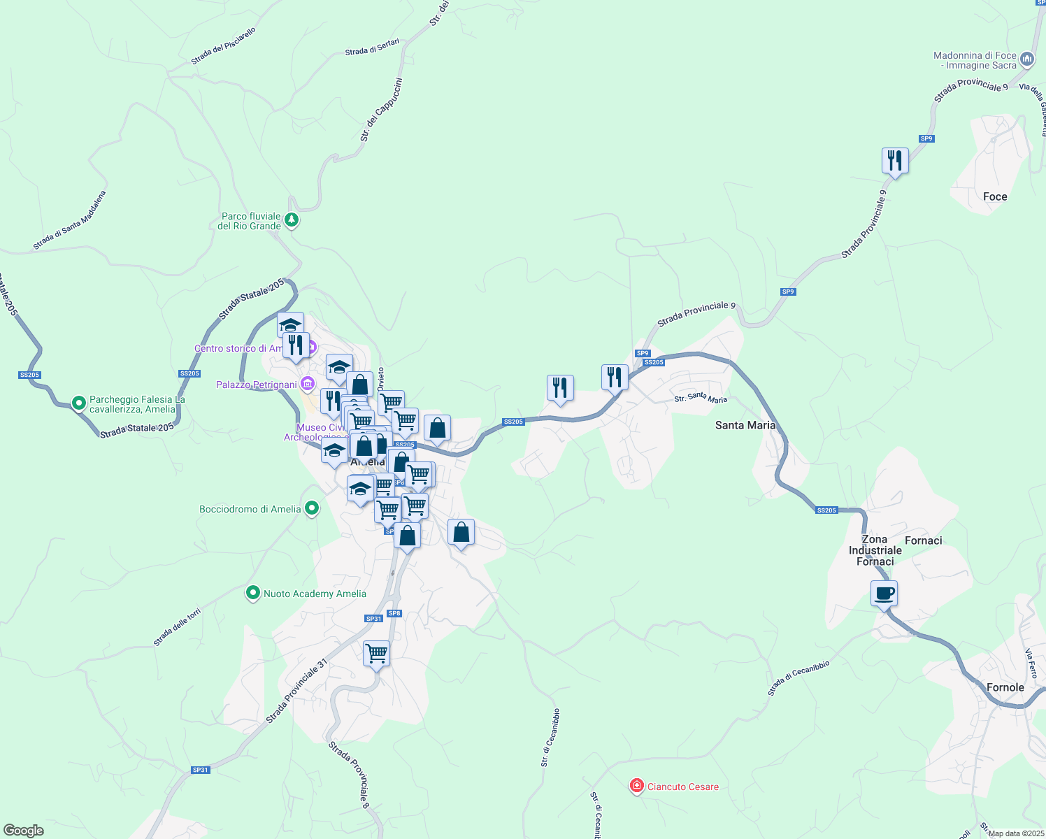 map of restaurants, bars, coffee shops, grocery stores, and more near in Amelia