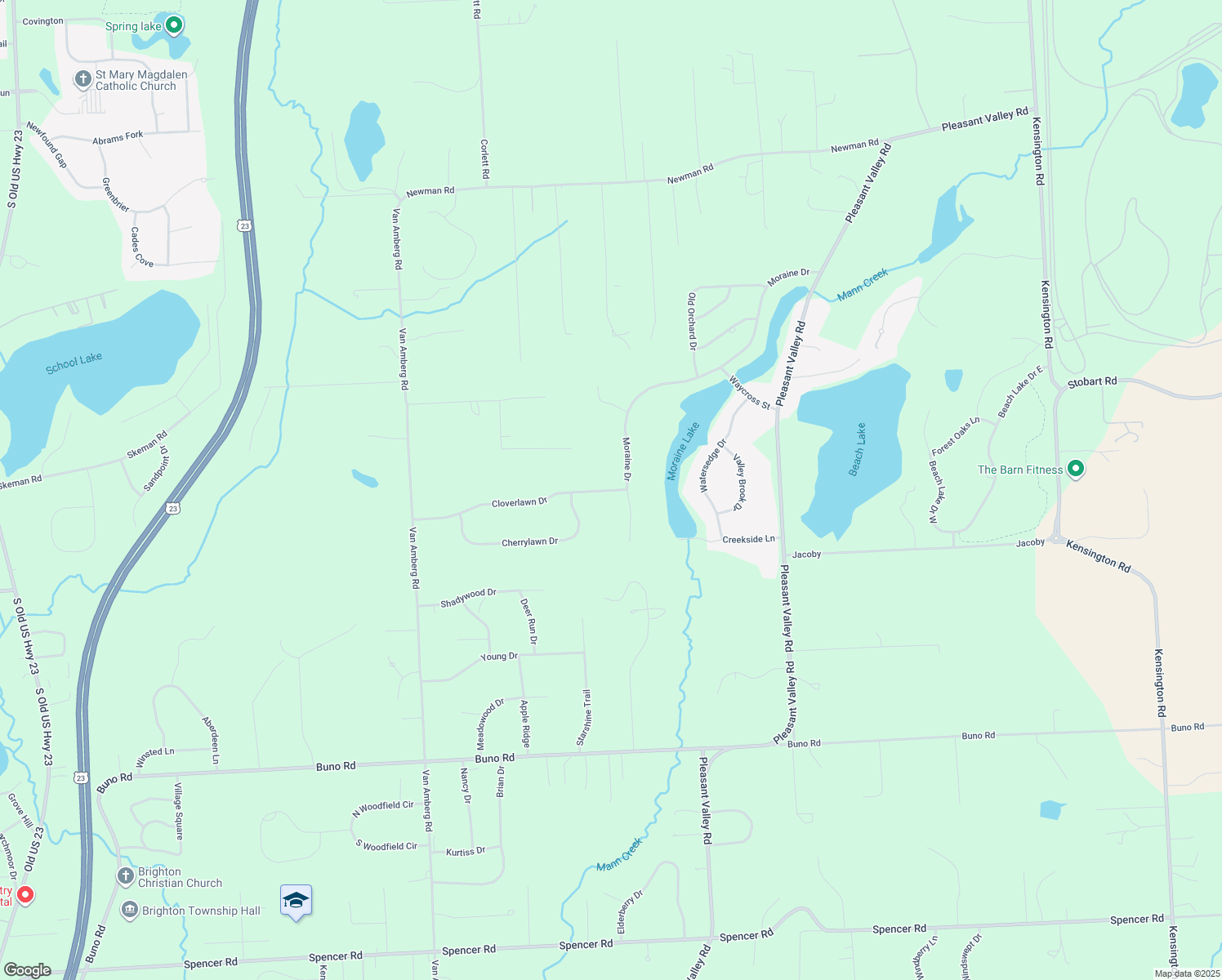 map of restaurants, bars, coffee shops, grocery stores, and more near 11543 Cloverlawn Drive in Brighton