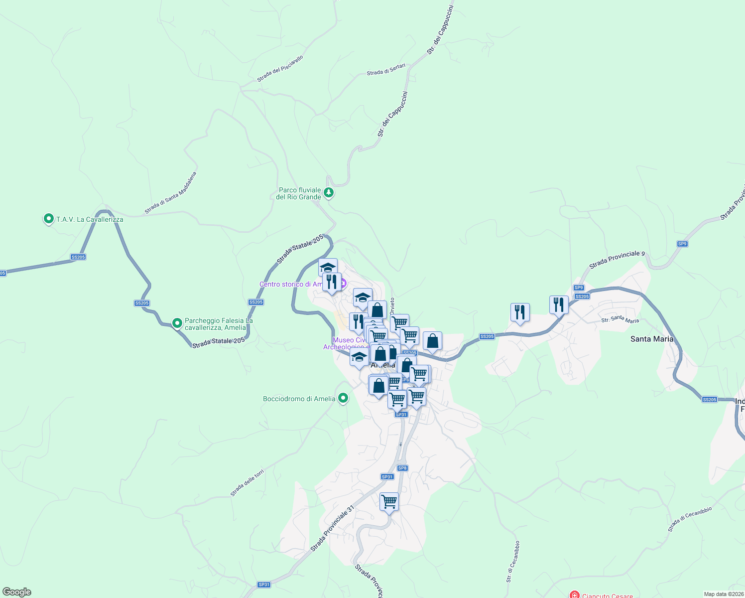 map of restaurants, bars, coffee shops, grocery stores, and more near 22 Via Pereira in Amelia