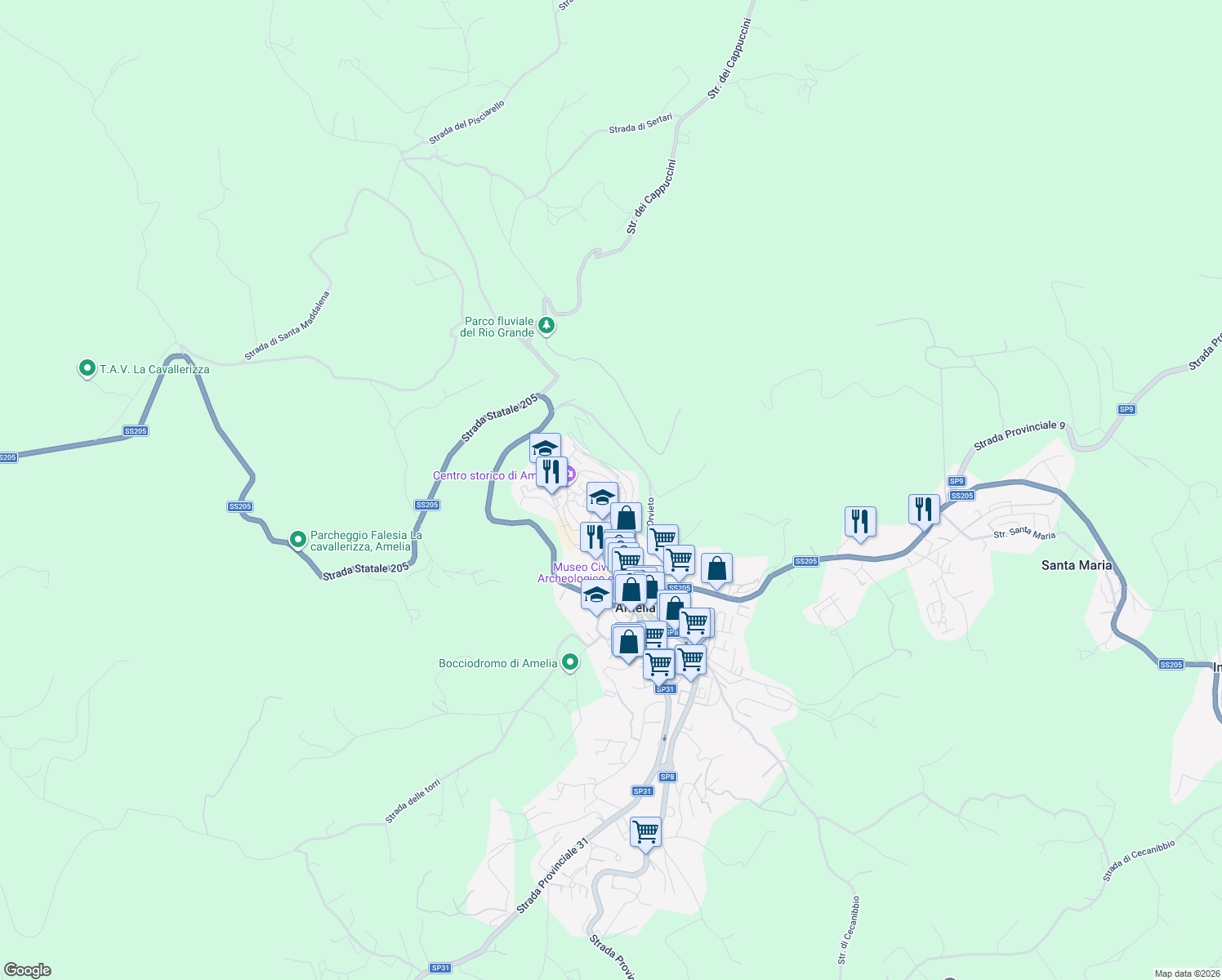 map of restaurants, bars, coffee shops, grocery stores, and more near 22 Via Pereira in Amelia