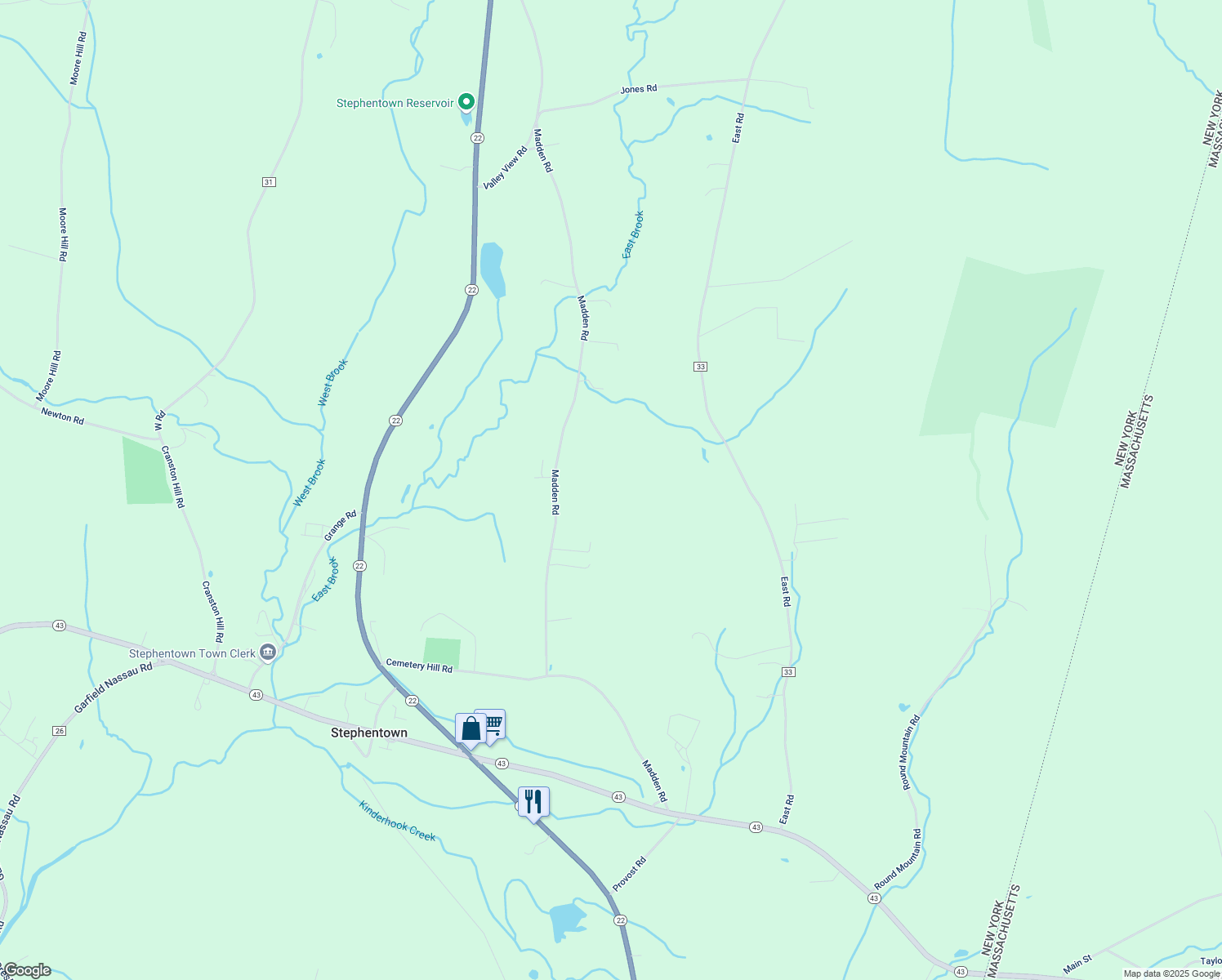 map of restaurants, bars, coffee shops, grocery stores, and more near 230-232 Madden Road in Stephentown
