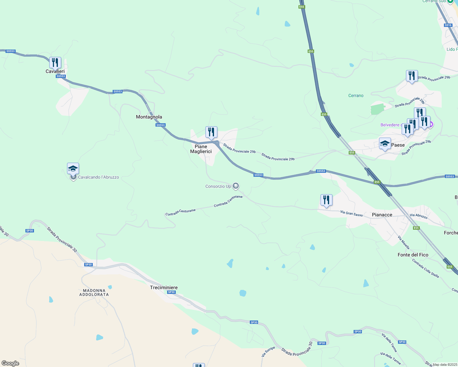 map of restaurants, bars, coffee shops, grocery stores, and more near 56 Contrada Piane Maglierici in Provincia di Teramo