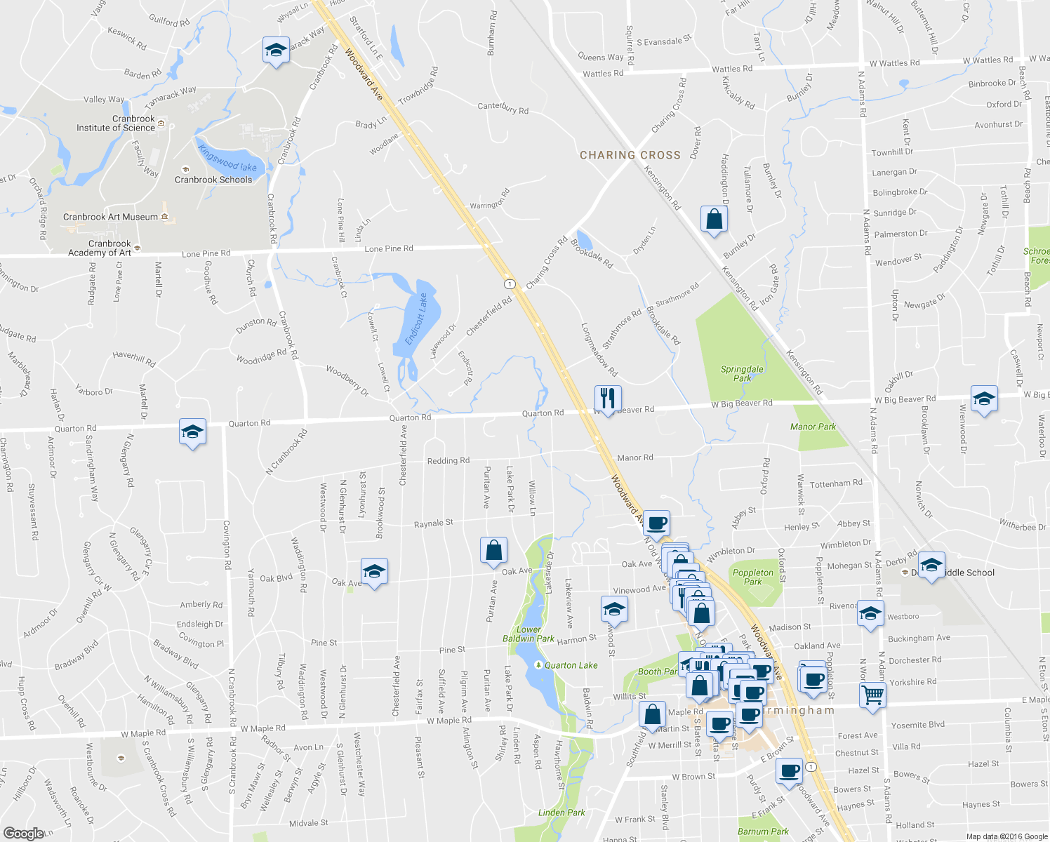 map of restaurants, bars, coffee shops, grocery stores, and more near 1155 Quarton Road in Birmingham